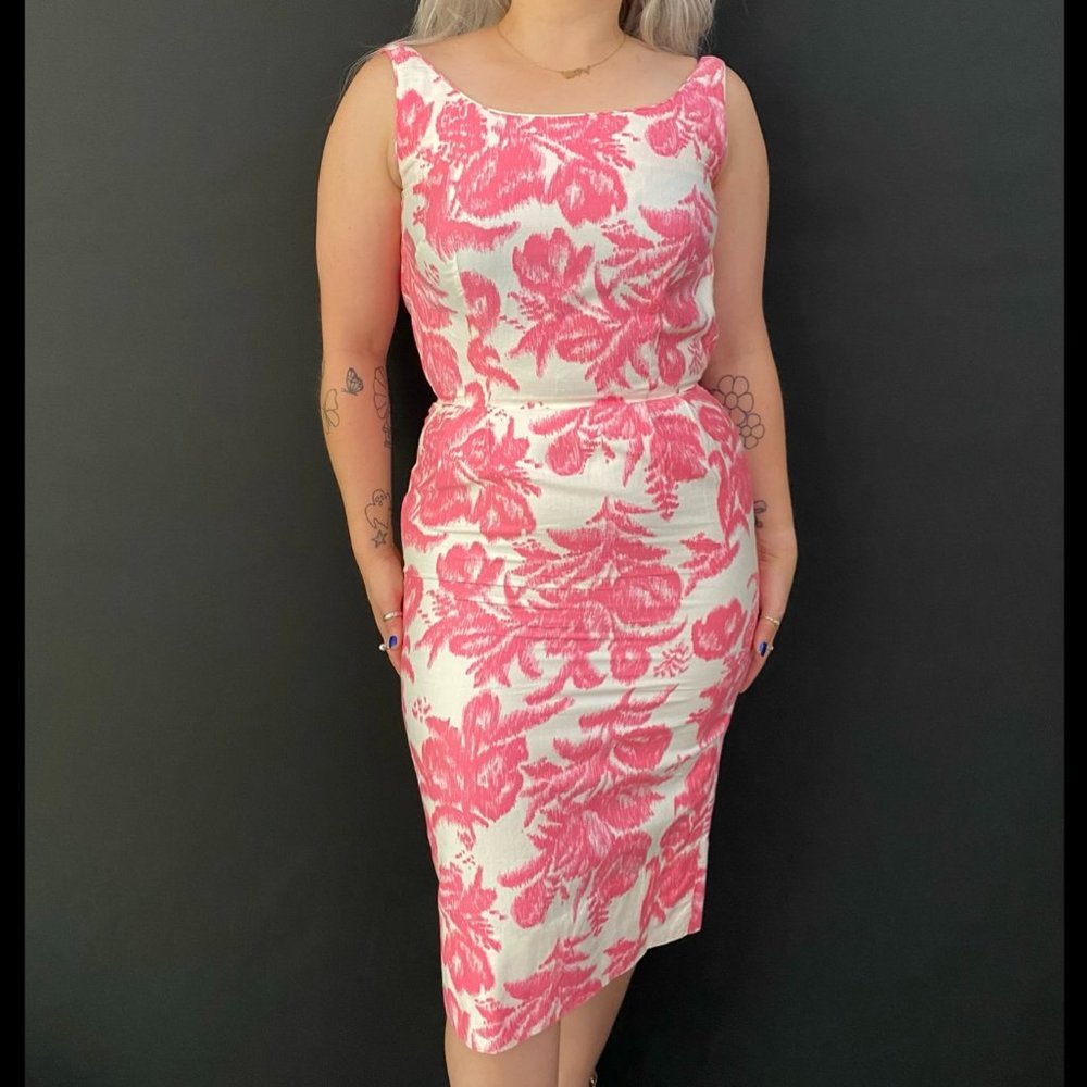 50s Tabak of California Floral Sleeveless Sheath Dress